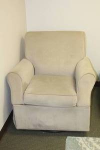 lot 182 image: UPHOLSTERED SWIVEL GLIDER CHAIR