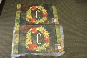 lot 186 image: 2 TOLAND HOME AND GARDEN DESIGNER MAT FALL WREATH MONOGRAM C&nbsp